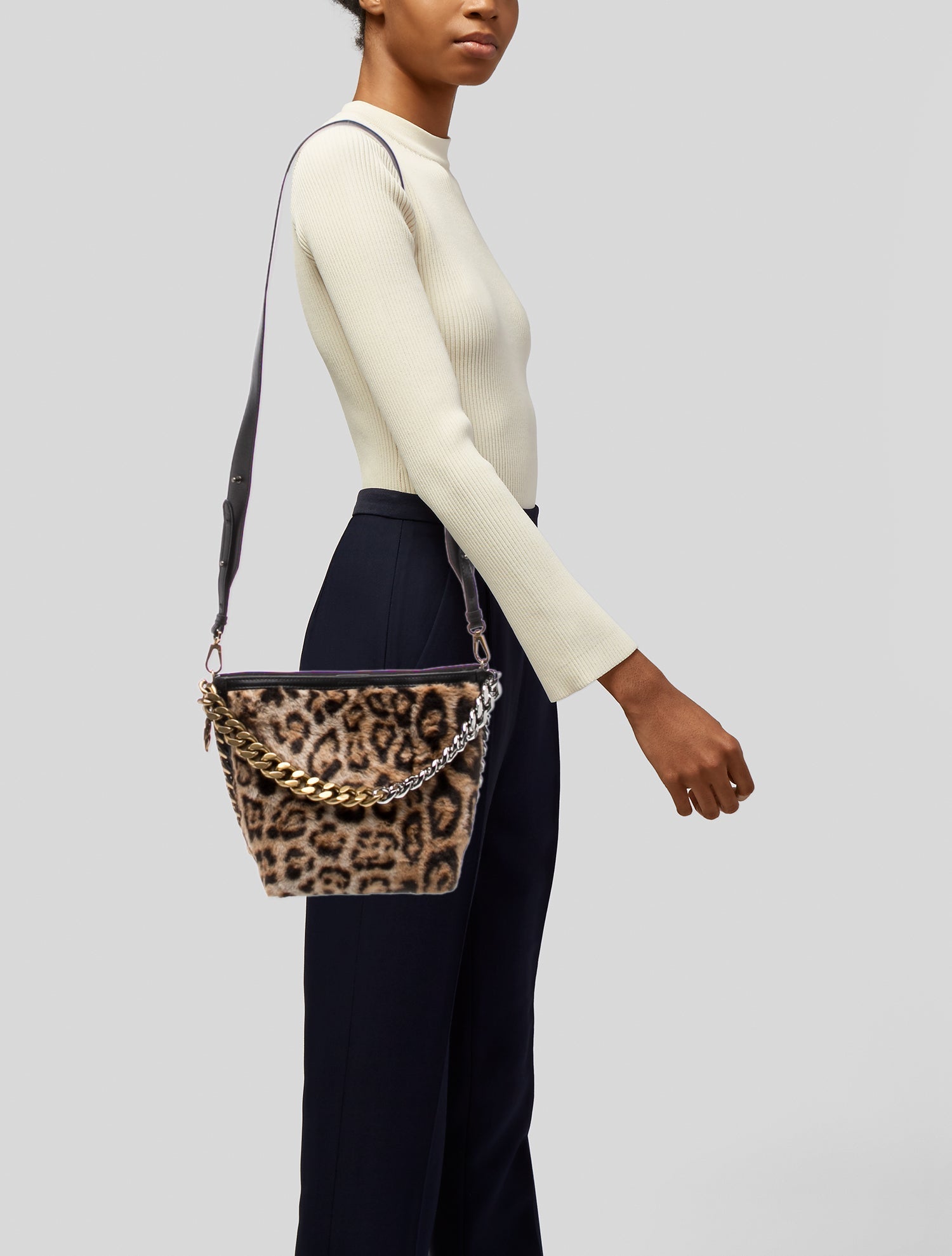 Stella McCartney Faux Fur Shoulder Bag - Brown Handle Bags