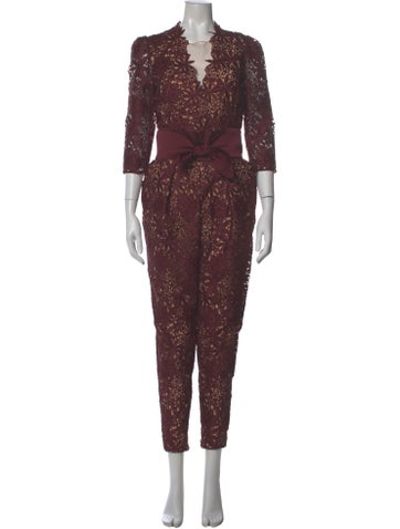 Pre-owned Stella Mccartney Lace Pattern V-neck Jumpsuit In Purple