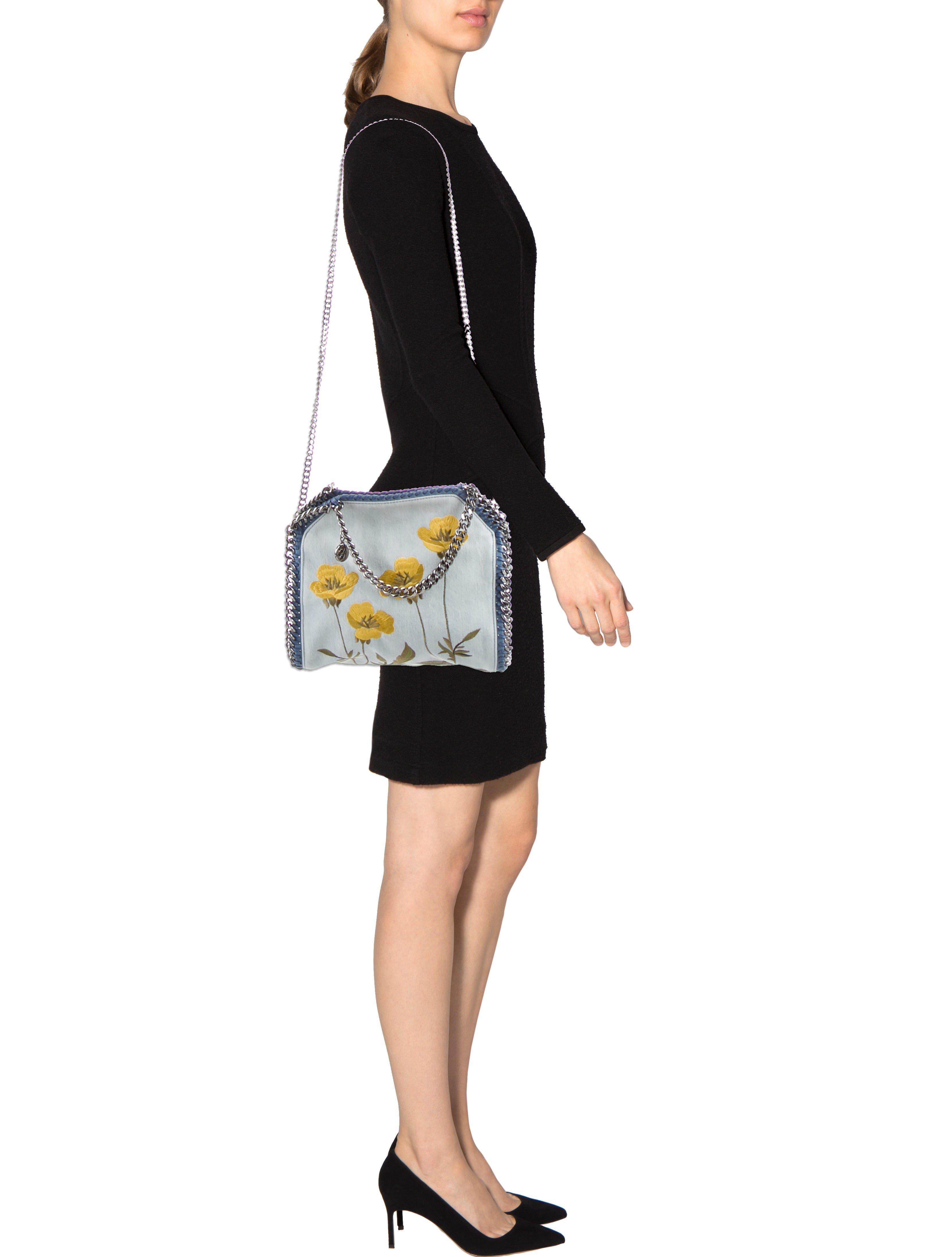 Stella McCartney Denim Poppy Embroidered Mini Falabella Bag - Blue