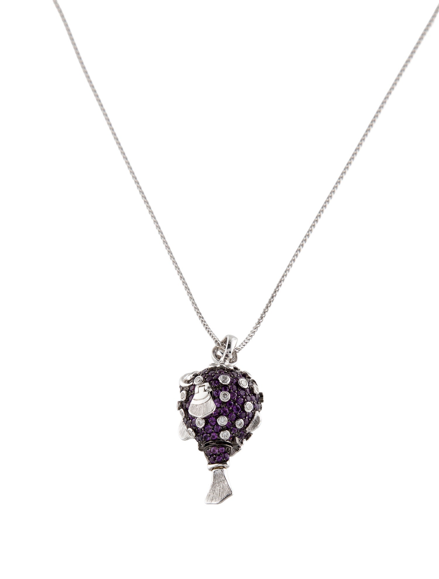 Stephen Webster 18K Amethyst & Diamond Puffa Fish Pendant Neckalce