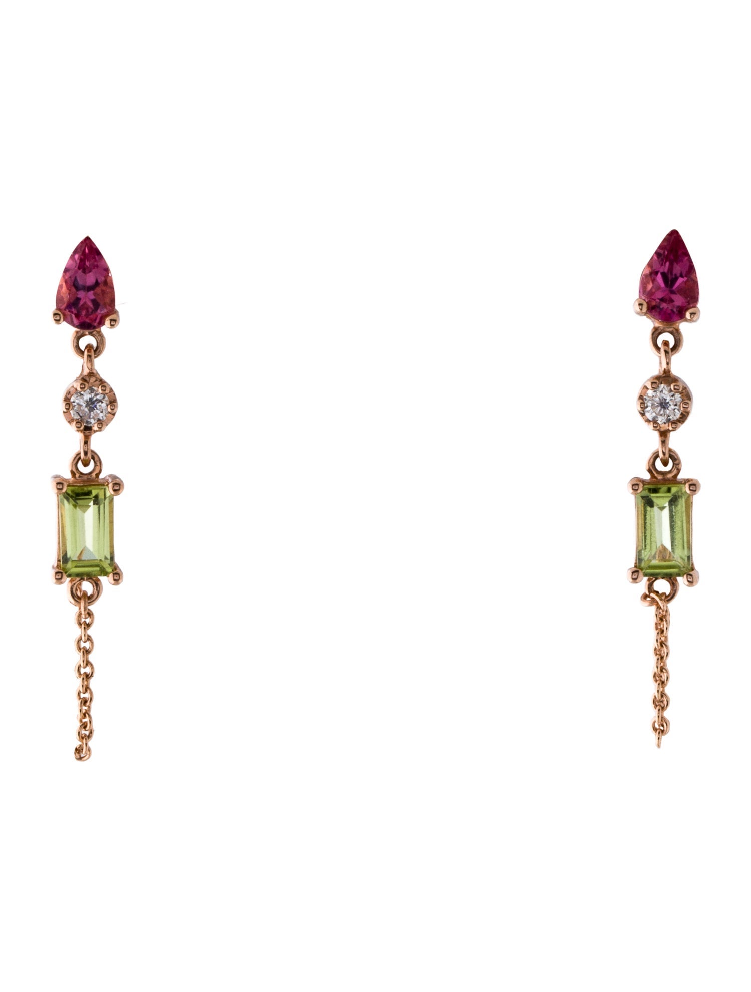 Stevie Wren 14K Peridot, Tourmaline & Diamond Everyday Chain Earrings