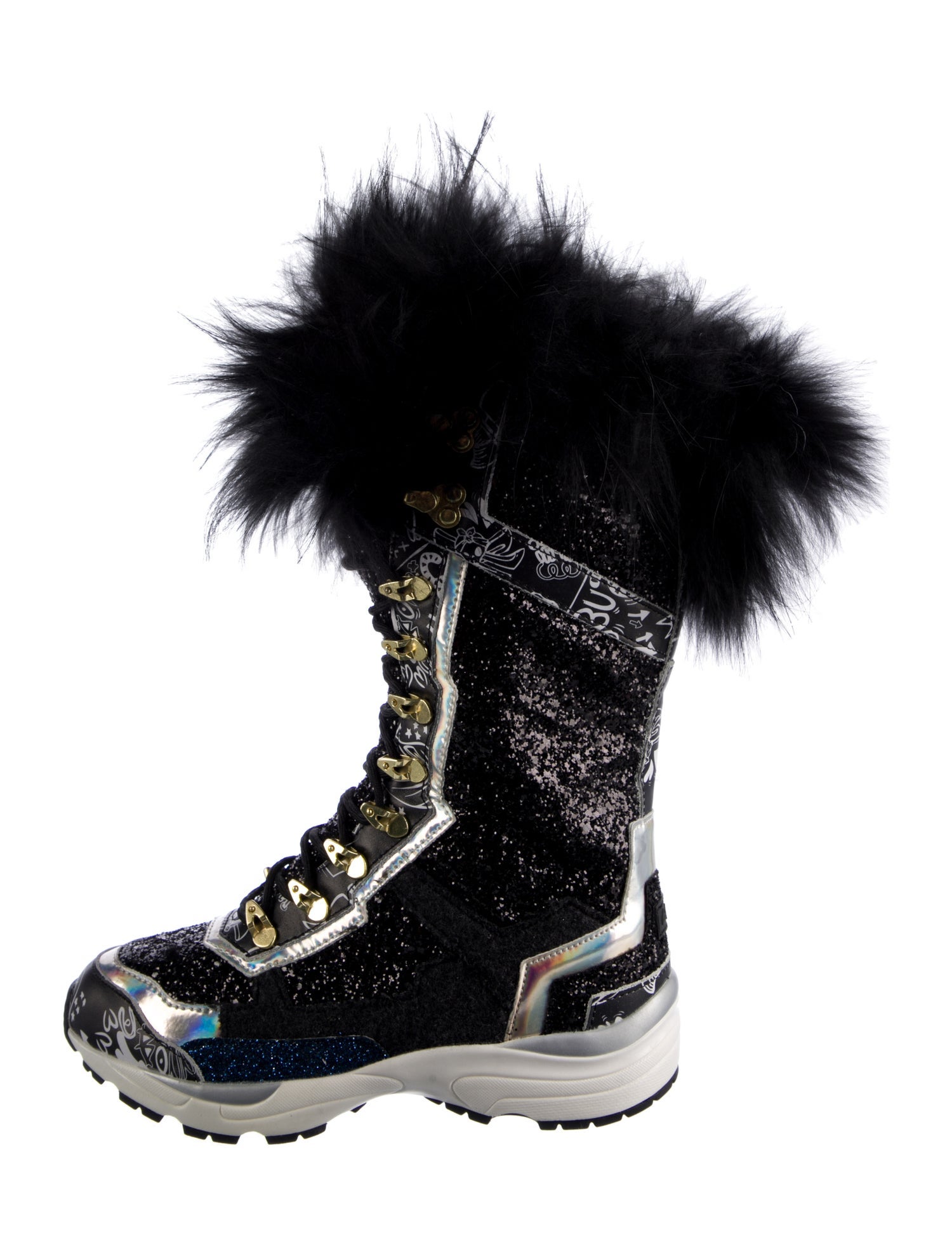 Suecomma Bonnie Glitter Colorblock Pattern Lace-Up Boots