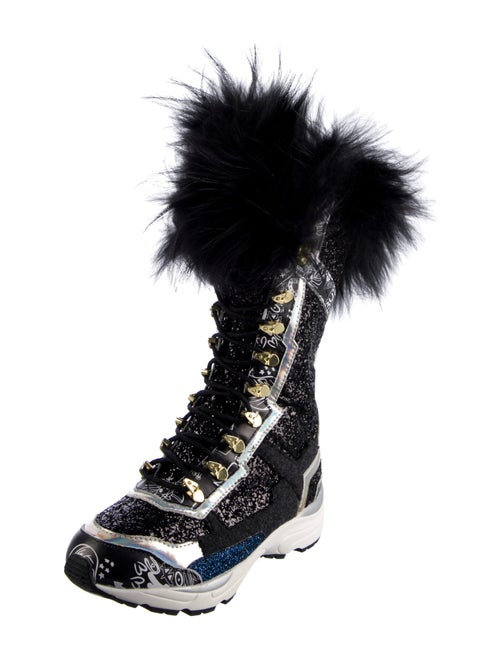 Suecomma Bonnie Glitter Colorblock Pattern Lace-Up Boots