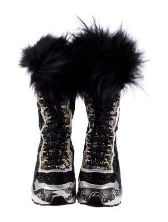 Suecomma Bonnie Glitter Colorblock Pattern Lace-Up Boots