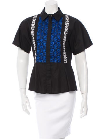 Suno Embroidered Button-Up Top