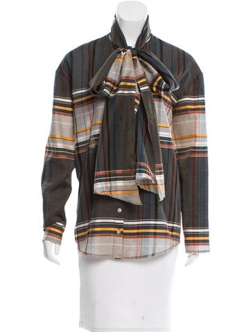 Suno Tie-Accented Plaid Top