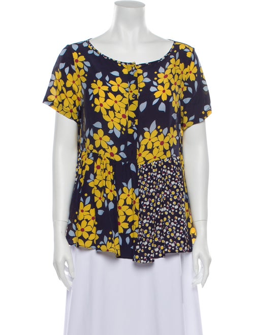 Suno Silk Floral Print Blouse Blue