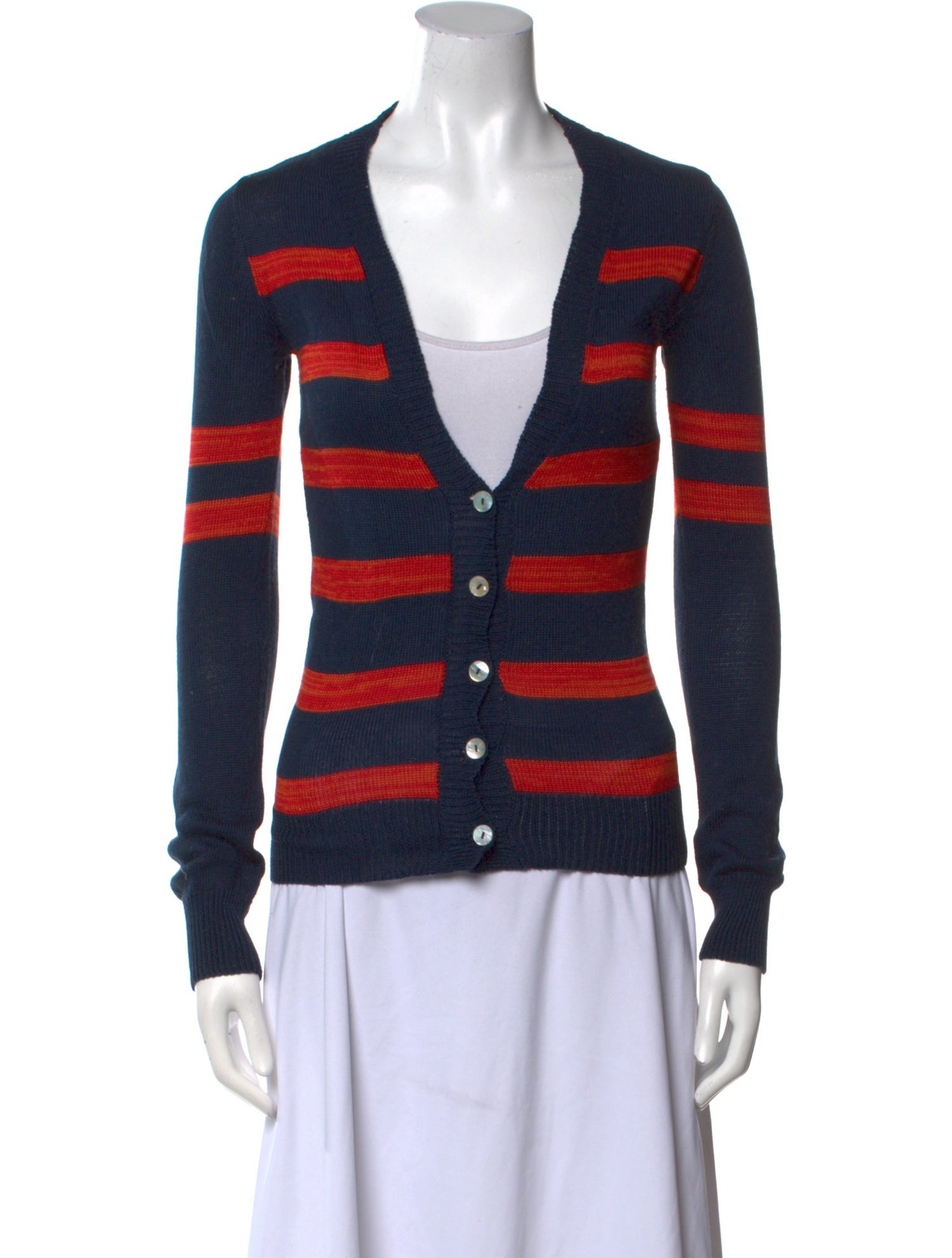 Suno Striped Plunge Neckline Sweater