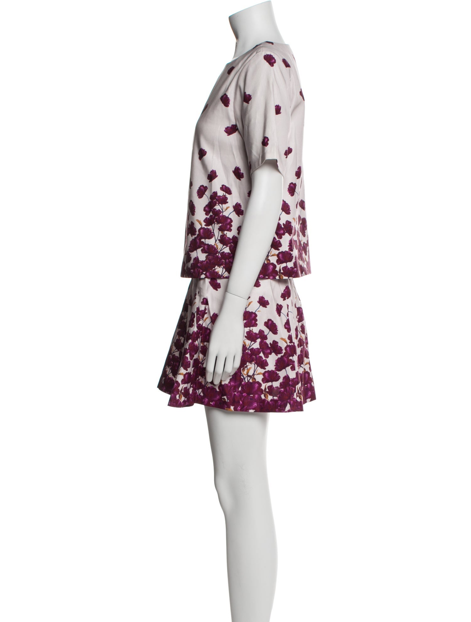 Suno Floral Print Pleated Accents Skirt Set
