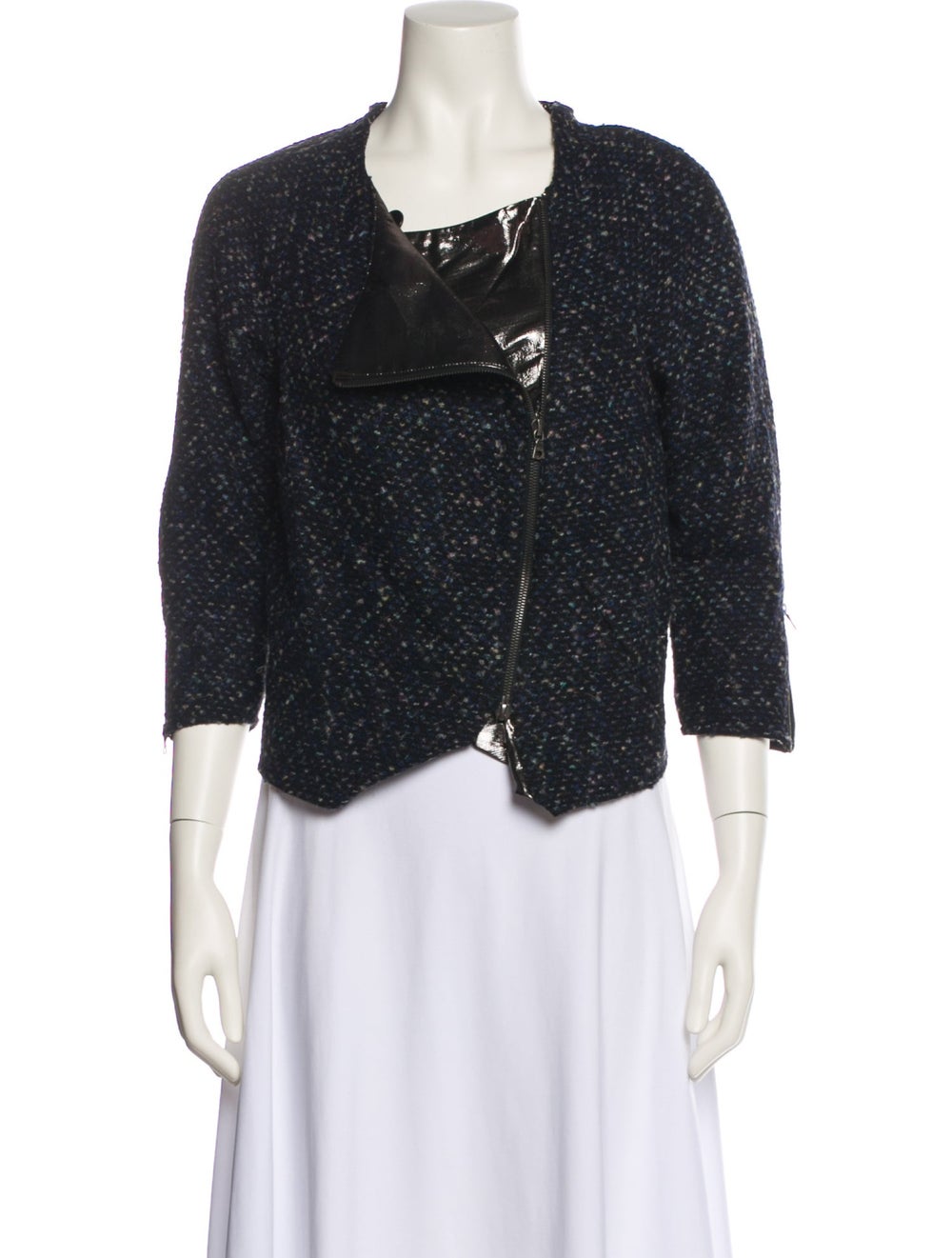 Suno Evening Jacket Black Tweed Pattern Stand Col… - image 1