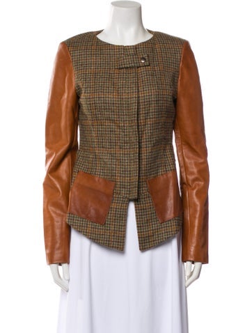 Pre-owned Suno Wool Plaid Print Blazer In Brown