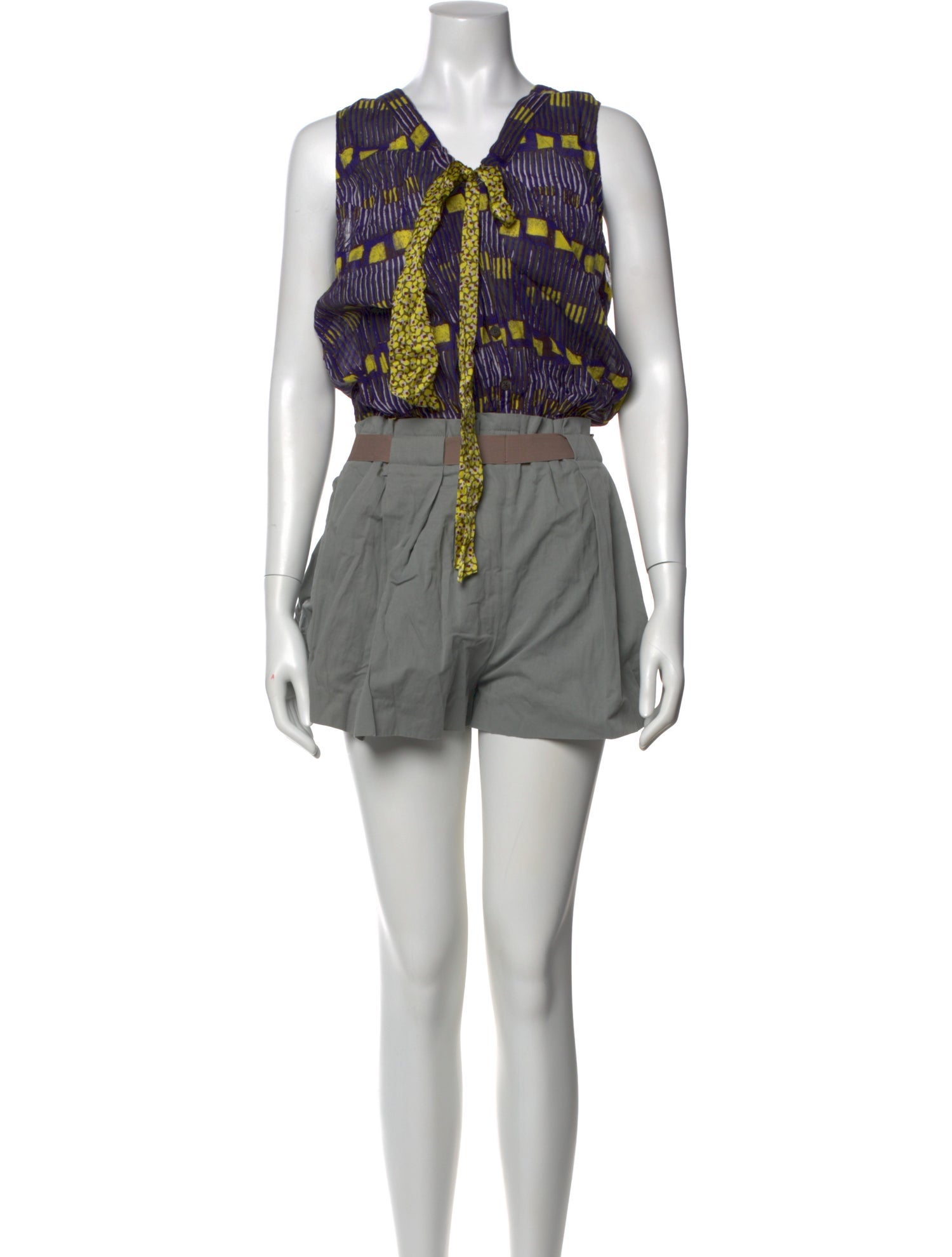 Suno Printed V-Neck Romper