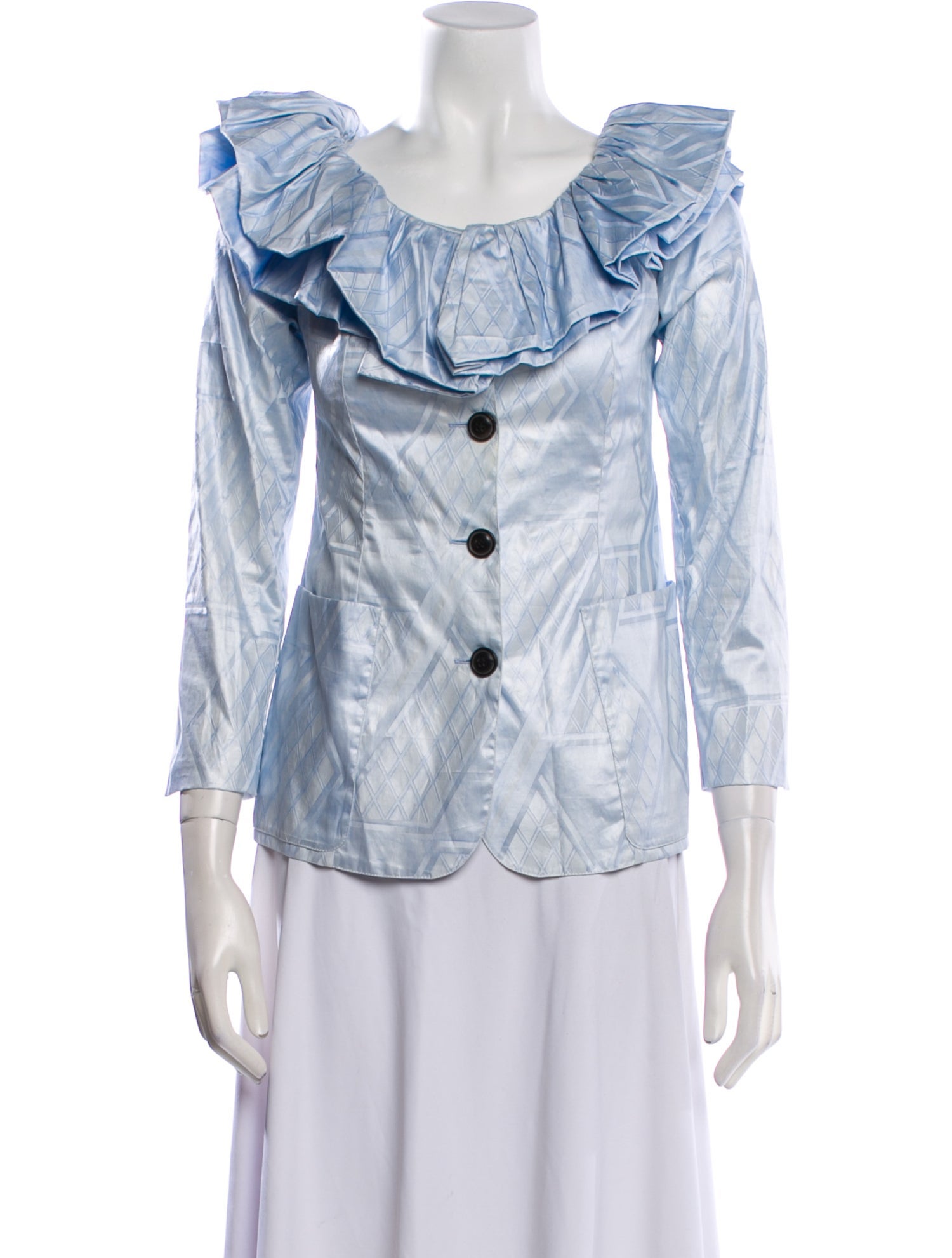 Super Yaya Scoop Neck Three-Quarter Sleeve Button-Up Top