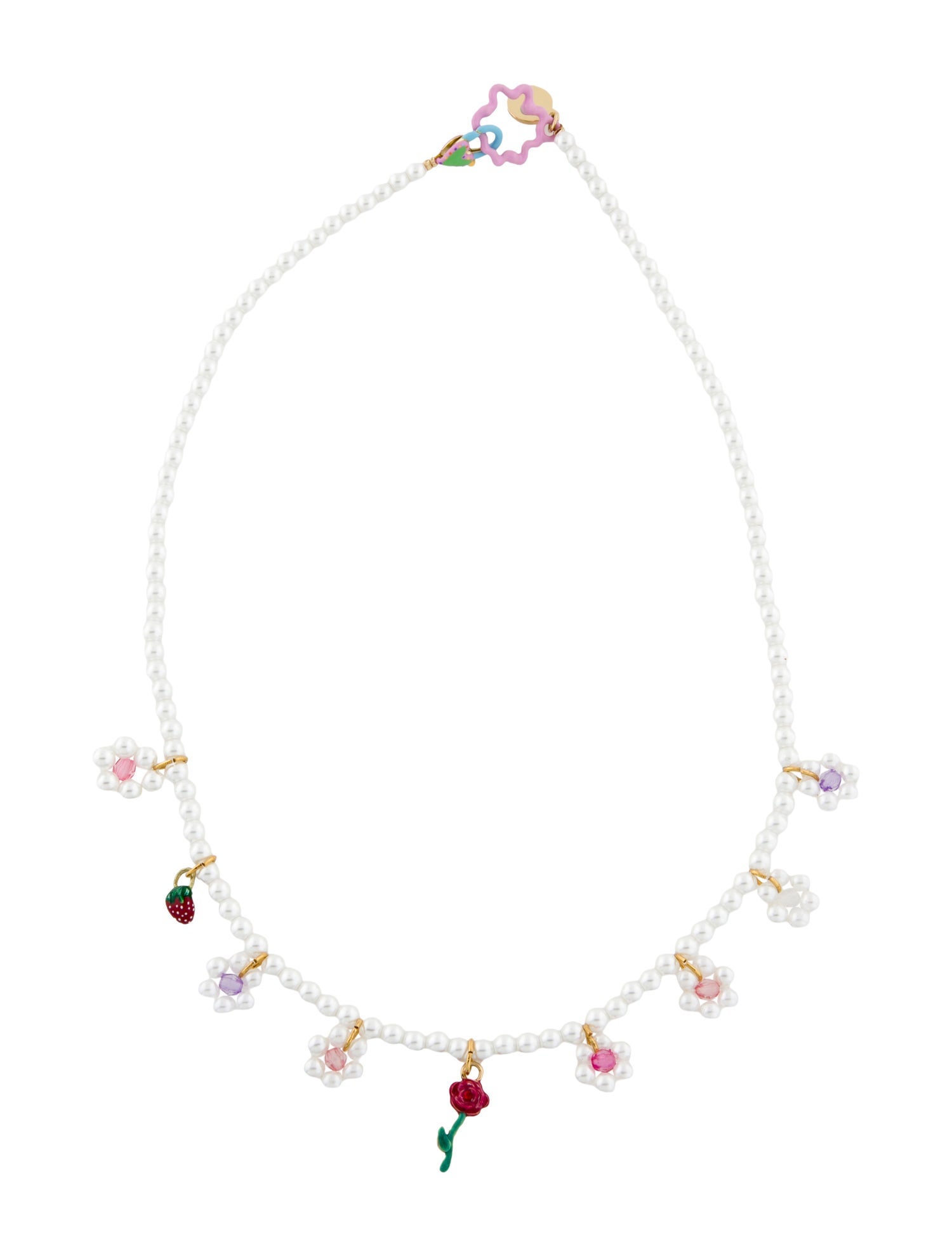 Susan Alexandra Faux Pearl & Enamel Charm Necklace