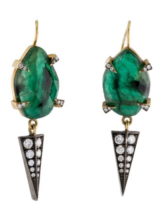 Sylva & Cie Emerald & Diamond Drop Earrings