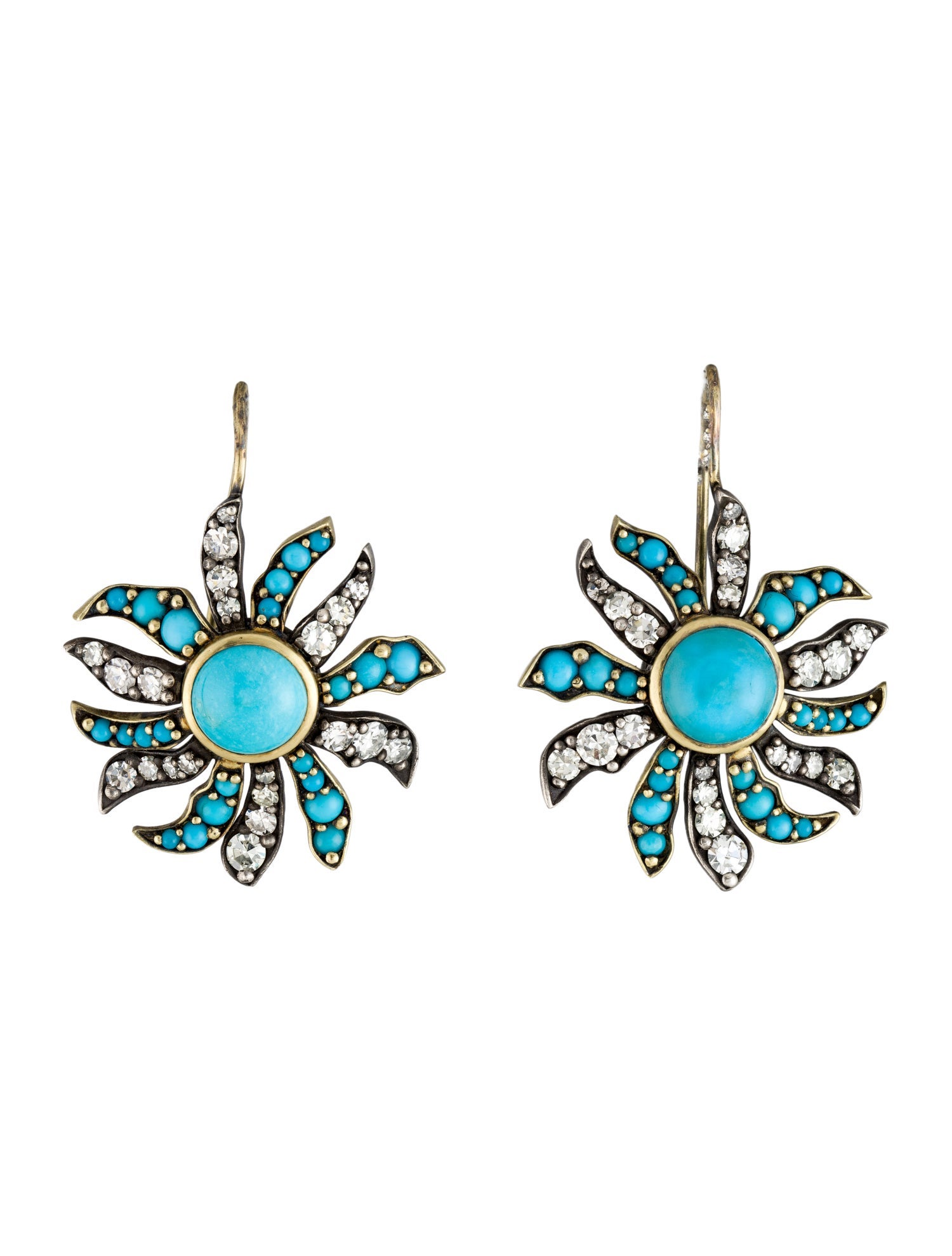 Sylva & Cie Turquoise and Diamond Drop Earrings