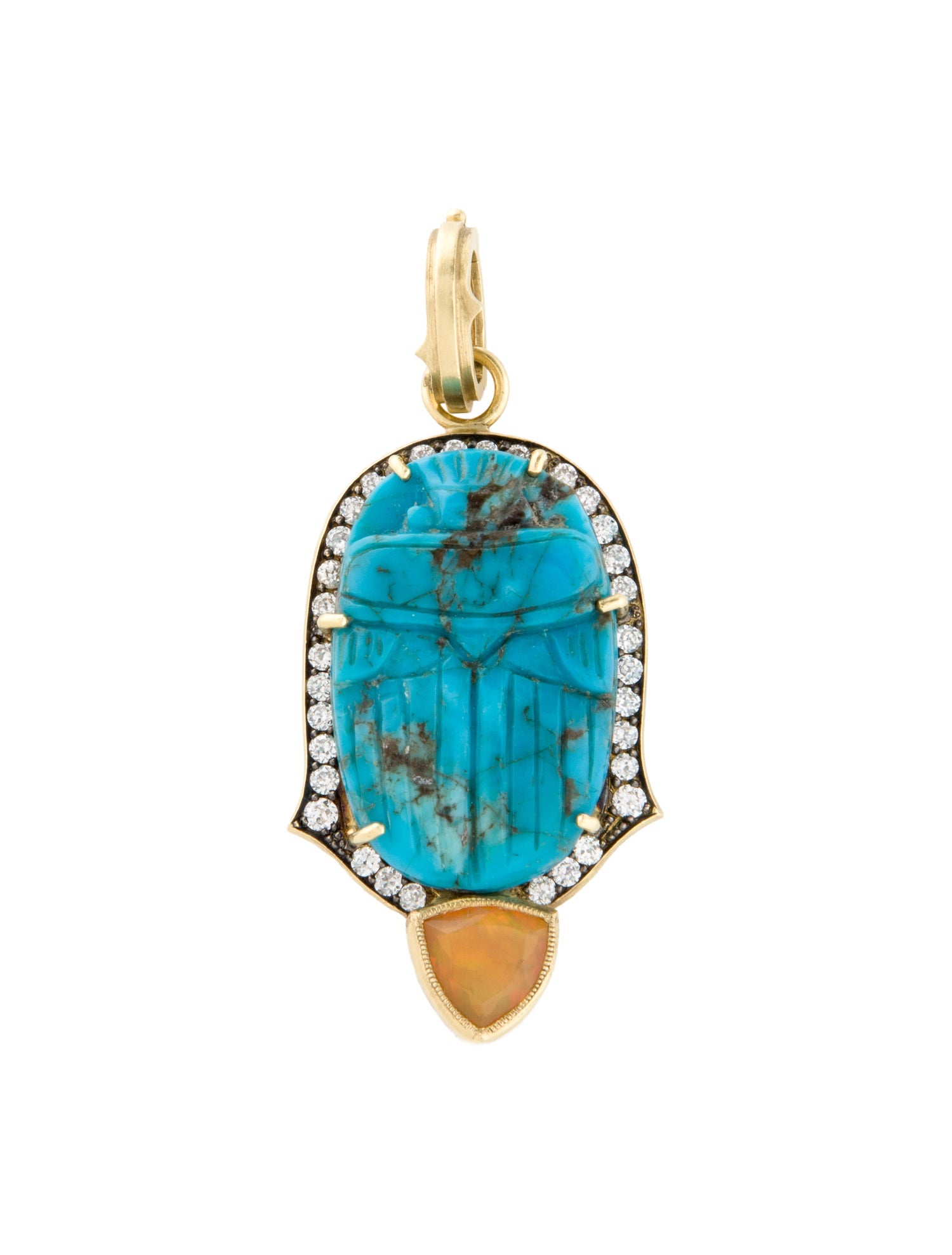 Sylva & Cie 18K Diamond, Turquoise & Opal Scarab Pendant w/ Tags