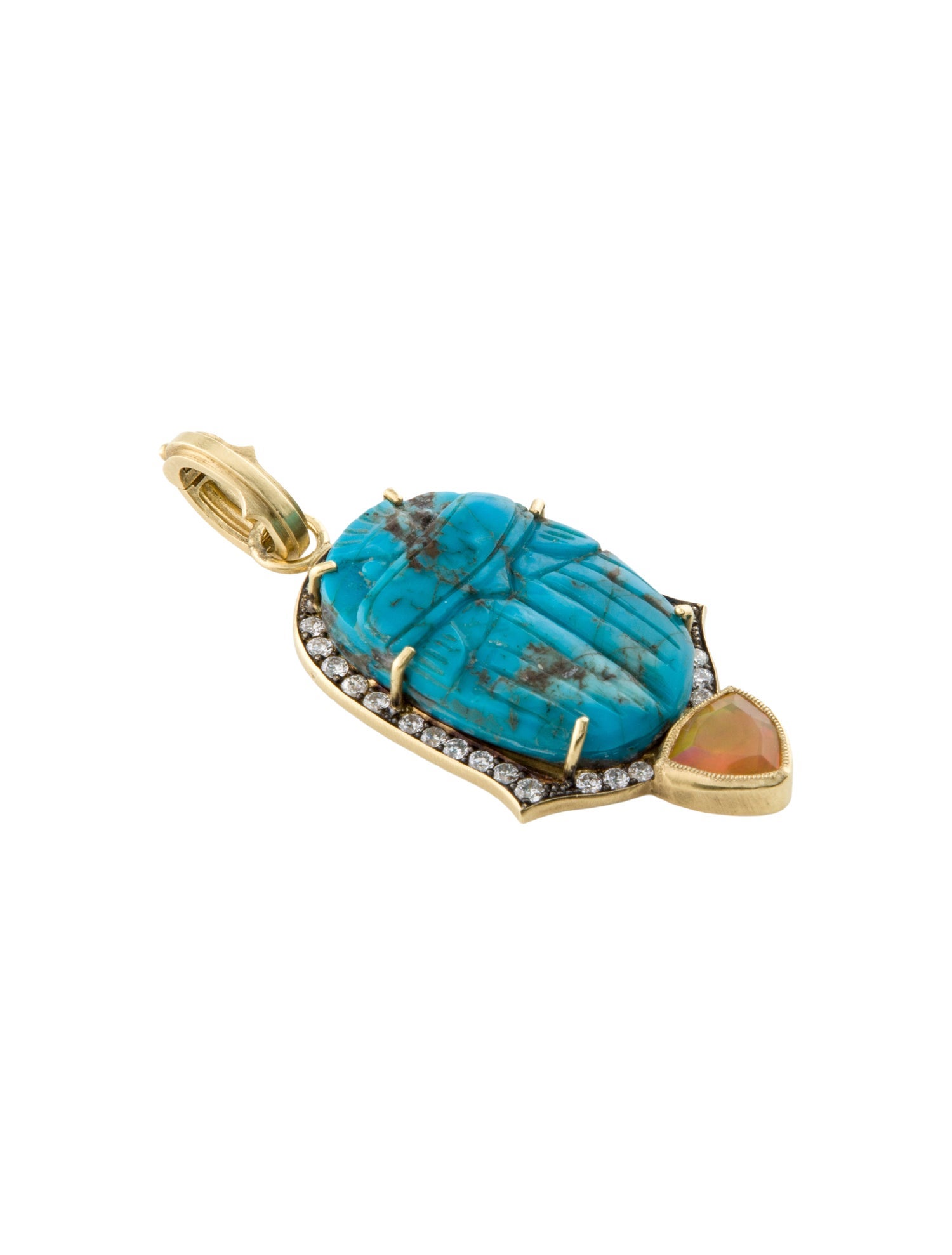 Sylva & Cie 18K Diamond, Turquoise & Opal Scarab Pendant w/ Tags