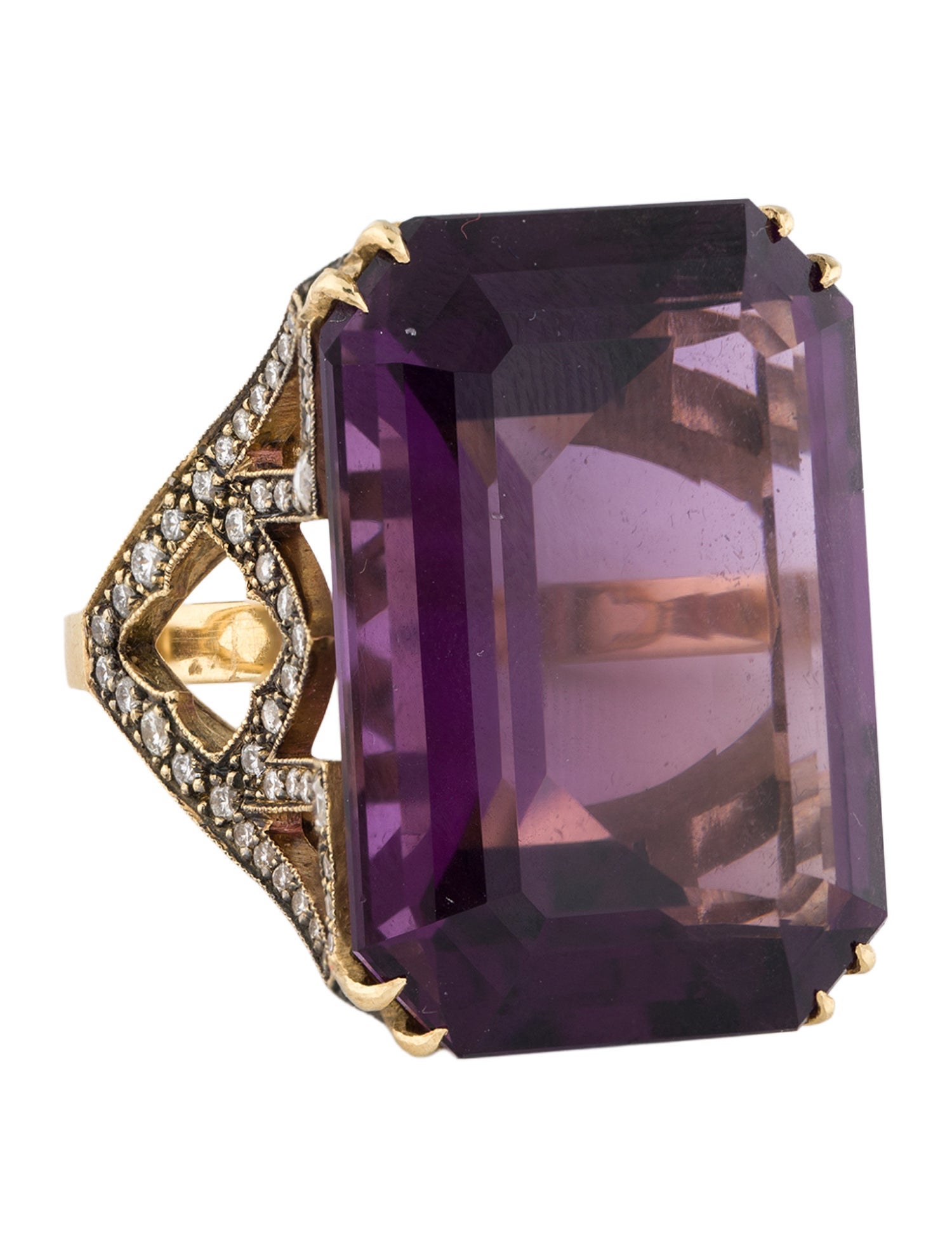 Sylva & Cie 18K 47.77ct Amethyst & Diamond Cocktail Ring