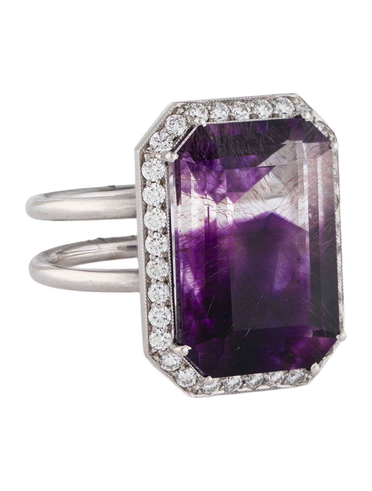Sylva & Cie 18K 18.65ct Amethyst & Diamond Cocktail Ring