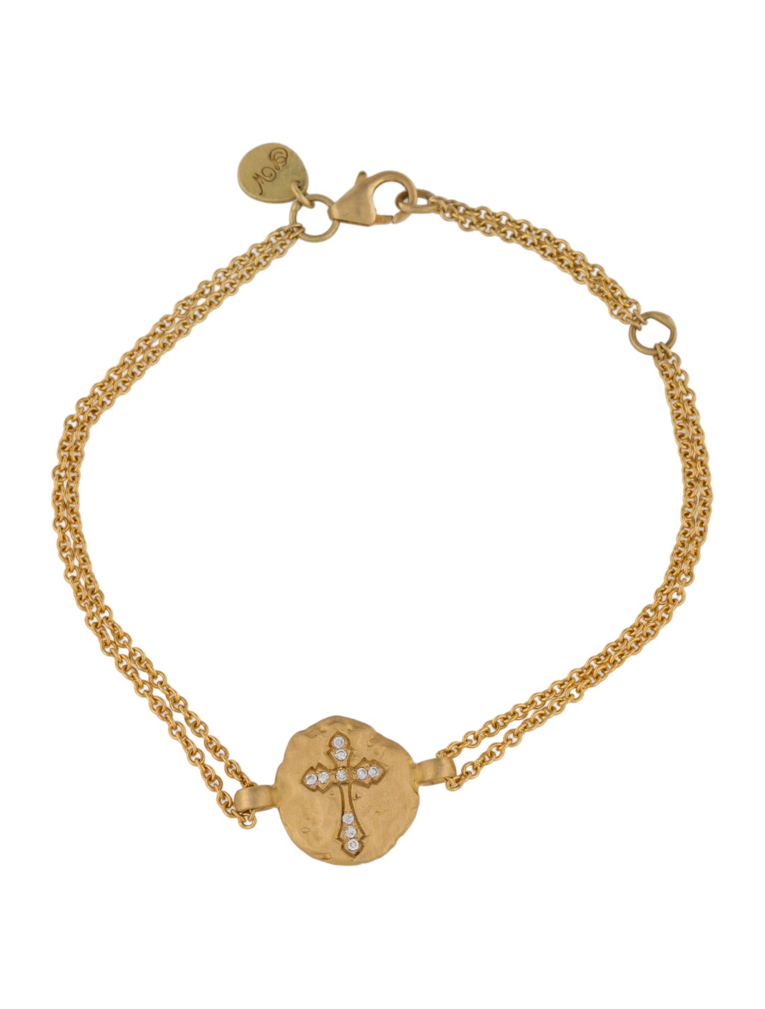 Sara Weinstock 18K Diamond Cross Disc Double Link Bracelet