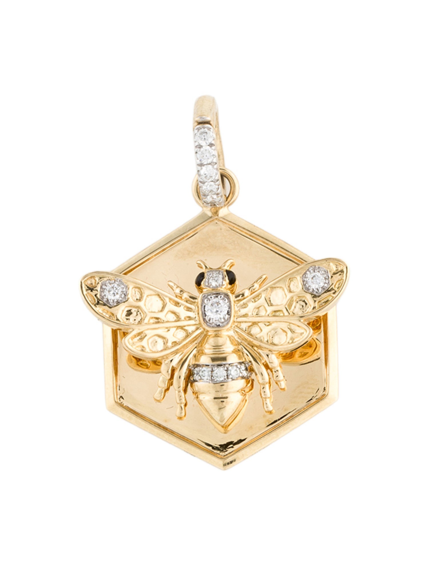 Sara Weinstock 18K Diamond Queen Bee Hexagon Charm W/ Connector