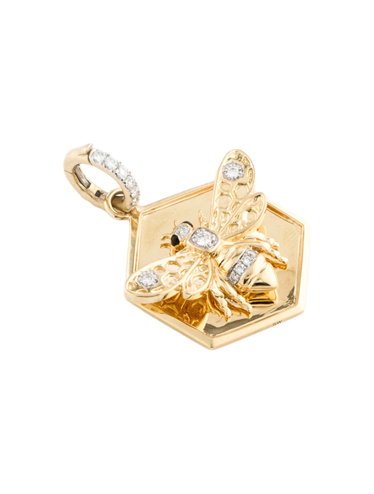 Sara Weinstock 18K Diamond Queen Bee Hexagon Charm W/ Connector