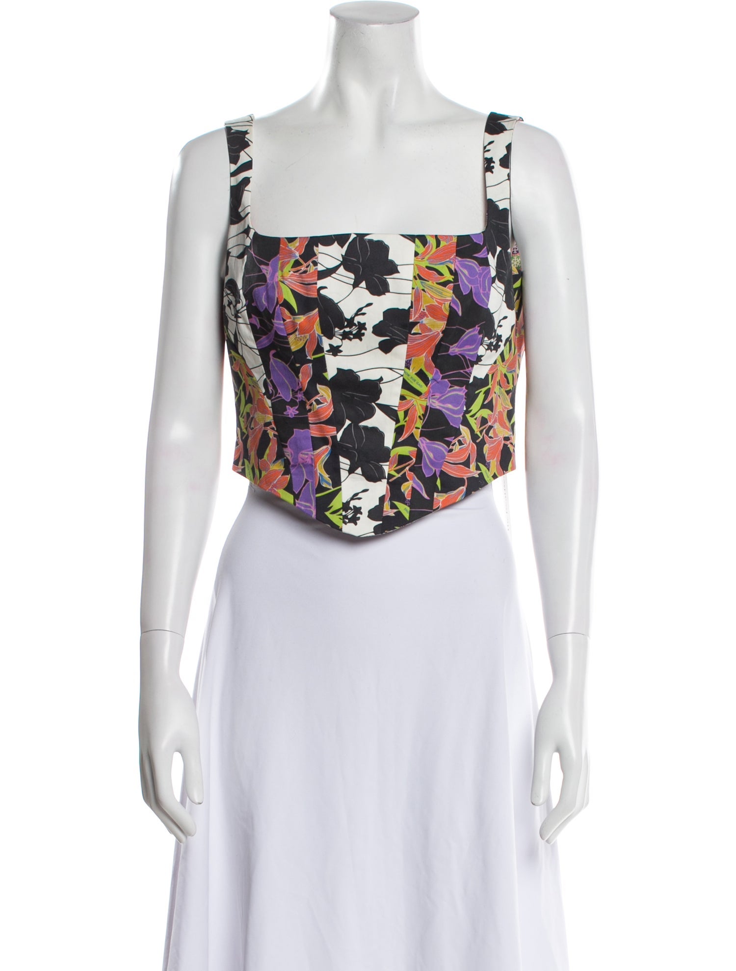 Snow Xue Gao Floral Print Square Neckline Crop Top