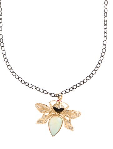 Syna Pendant Necklace 18K Opal, Ruby and Diamond Jardin Queen Bee