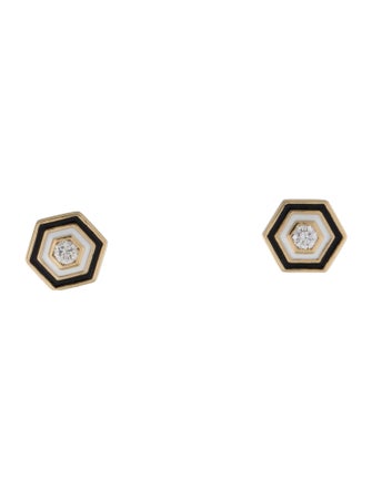 Syna 18K Diamond & Enamel Hexagon Stud Earrings