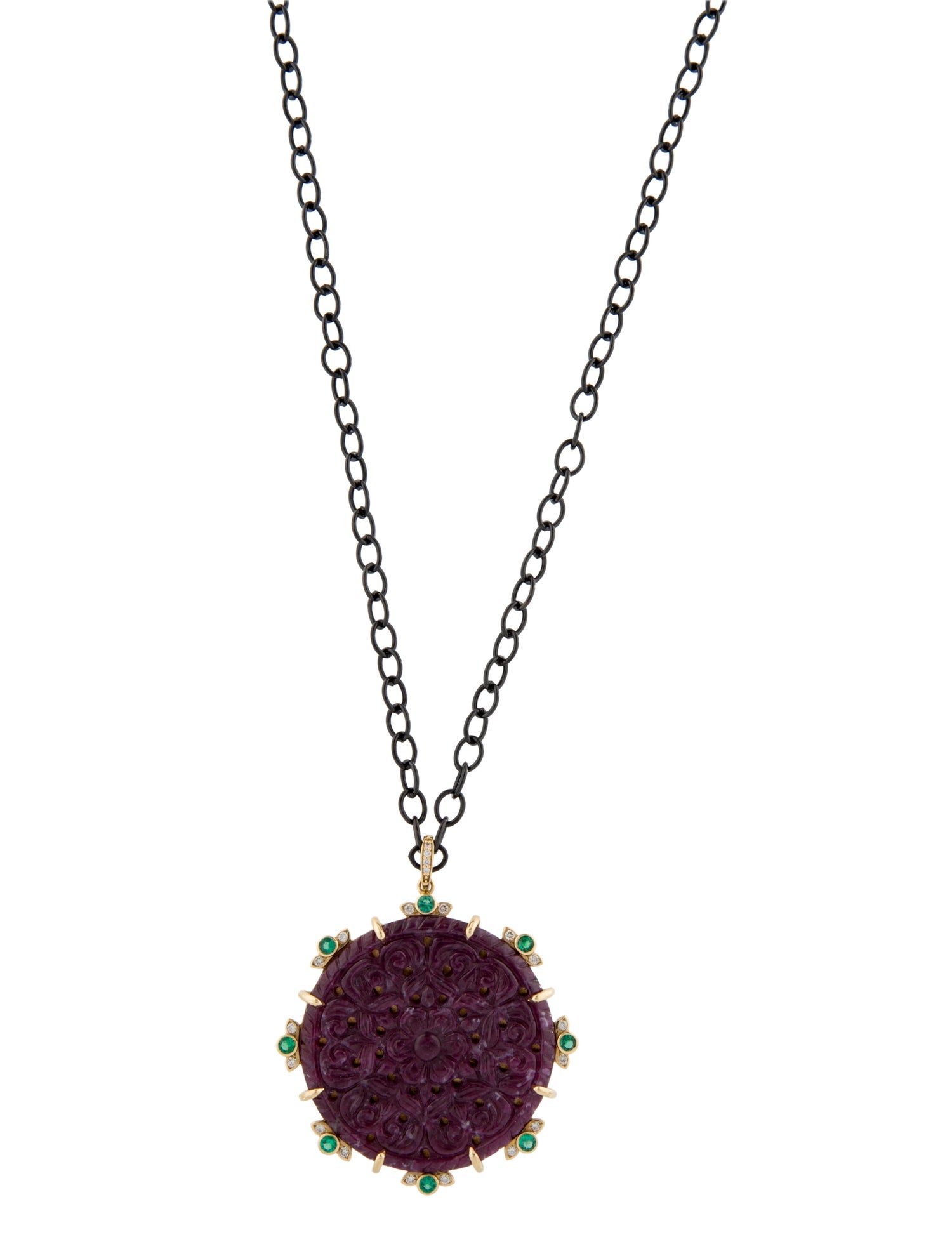 Syna Ruby, Emerald & Diamond Pendant Necklace