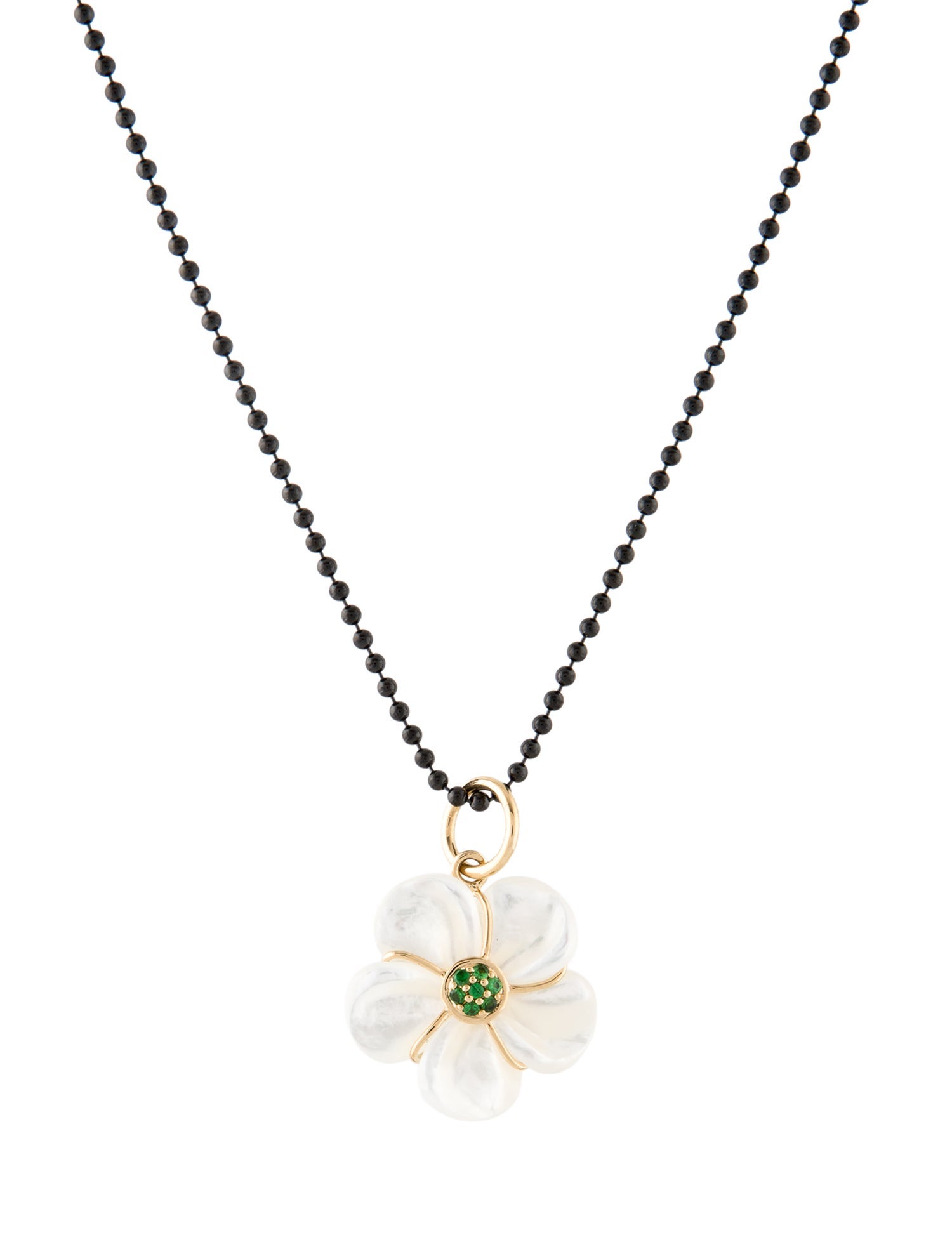 Syna Mother Of Pearl & Tsavorite Pendant Necklace