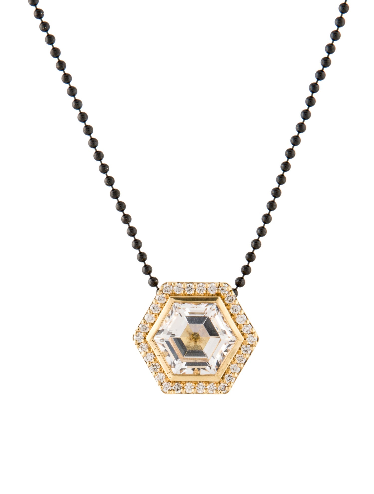 Syna 18K Quartz & Diamond Hex Pendant Necklace