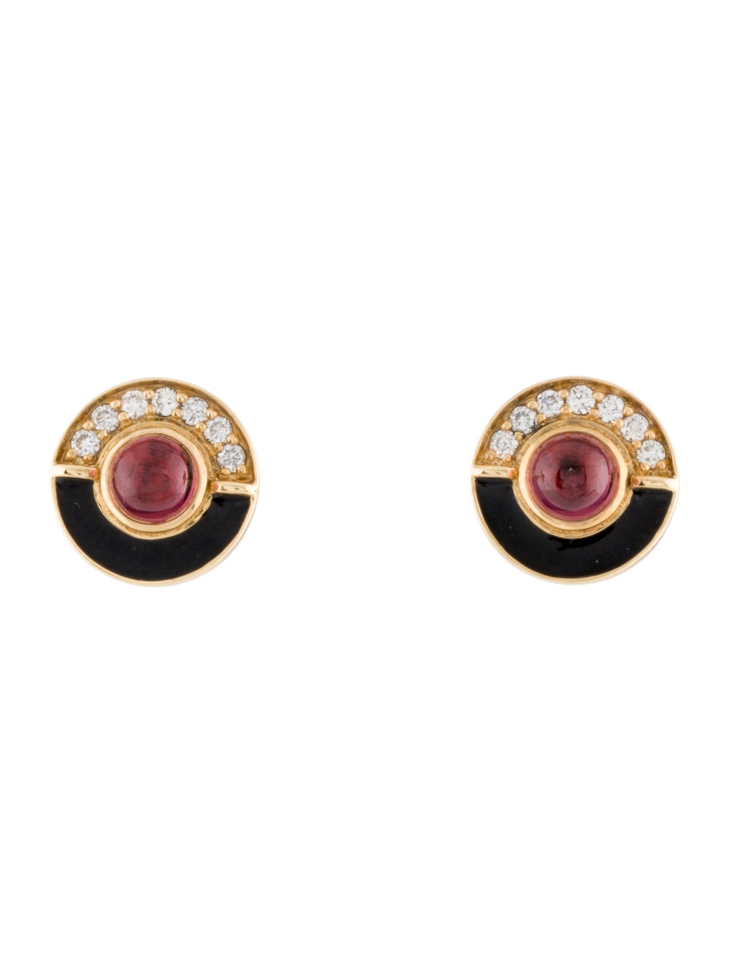 Syna 18K Garnet, Diamond, & Enamel Stud Earrings