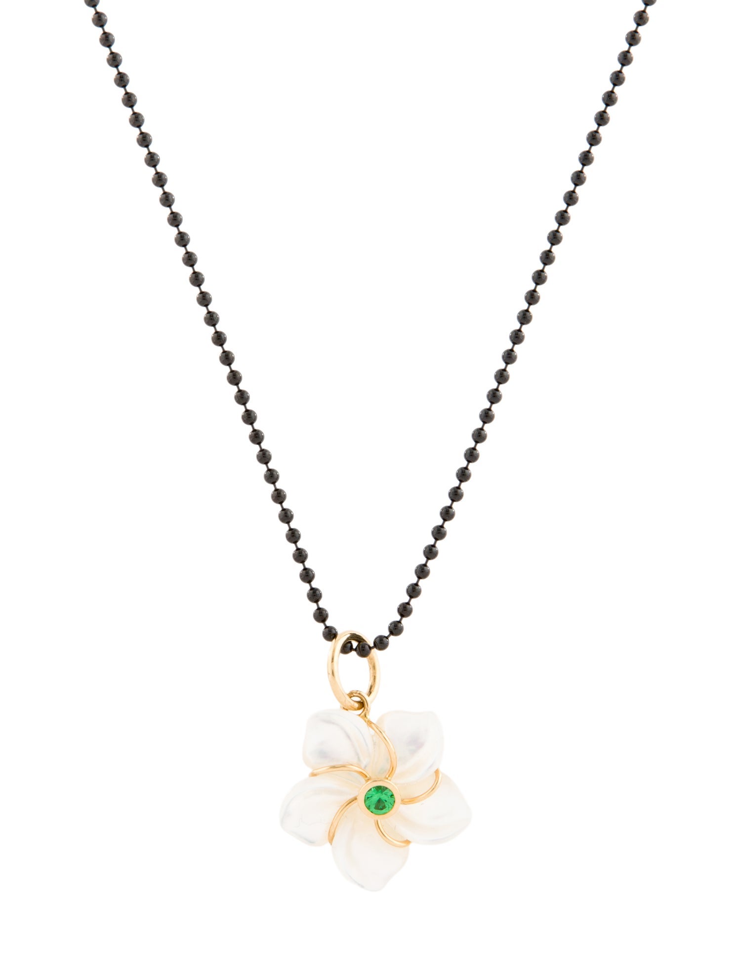 Syna Mother of Pearl & Tsavorite Garnet Flower Pendant Necklace