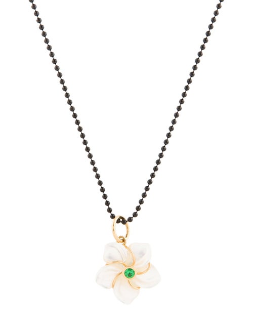 Syna Mother of Pearl & Tsavorite Garnet Flower Pendant Necklace