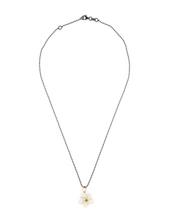 Syna Mother of Pearl & Tsavorite Garnet Flower Pendant Necklace