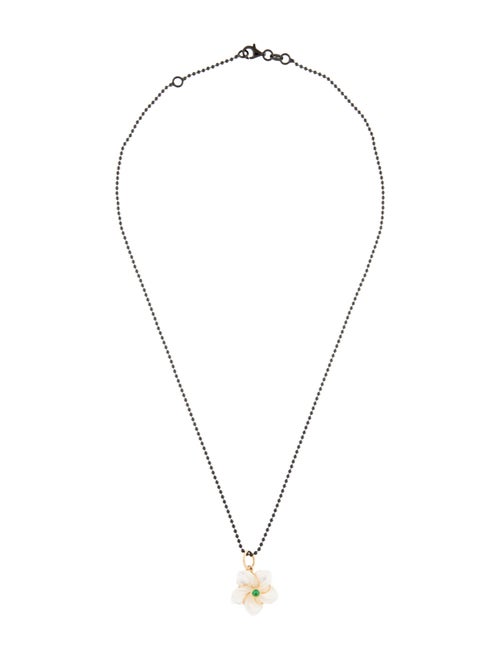 Syna Mother of Pearl & Tsavorite Garnet Flower Pendant Necklace