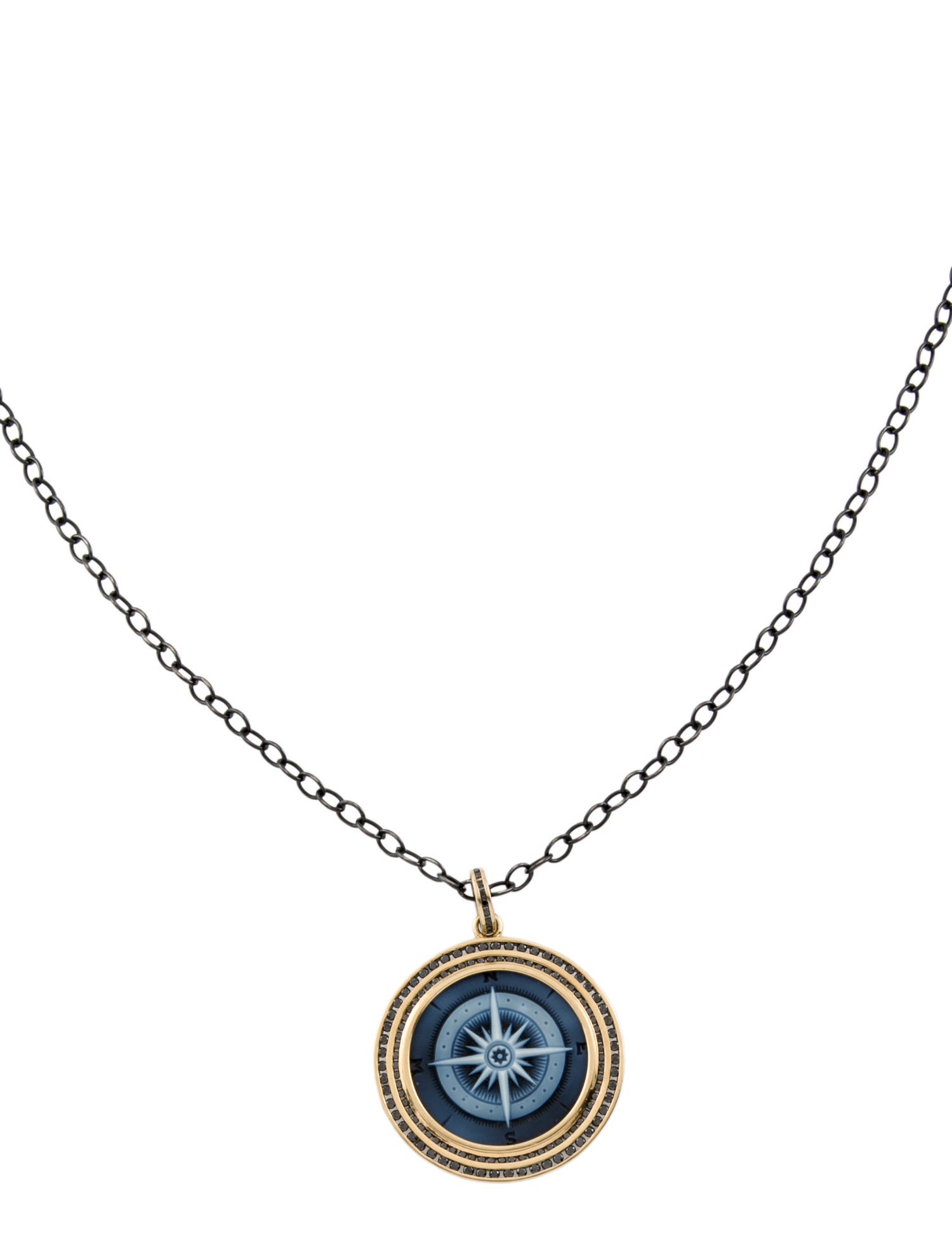 Syna Diamond Compass Cameo Pendant Necklace