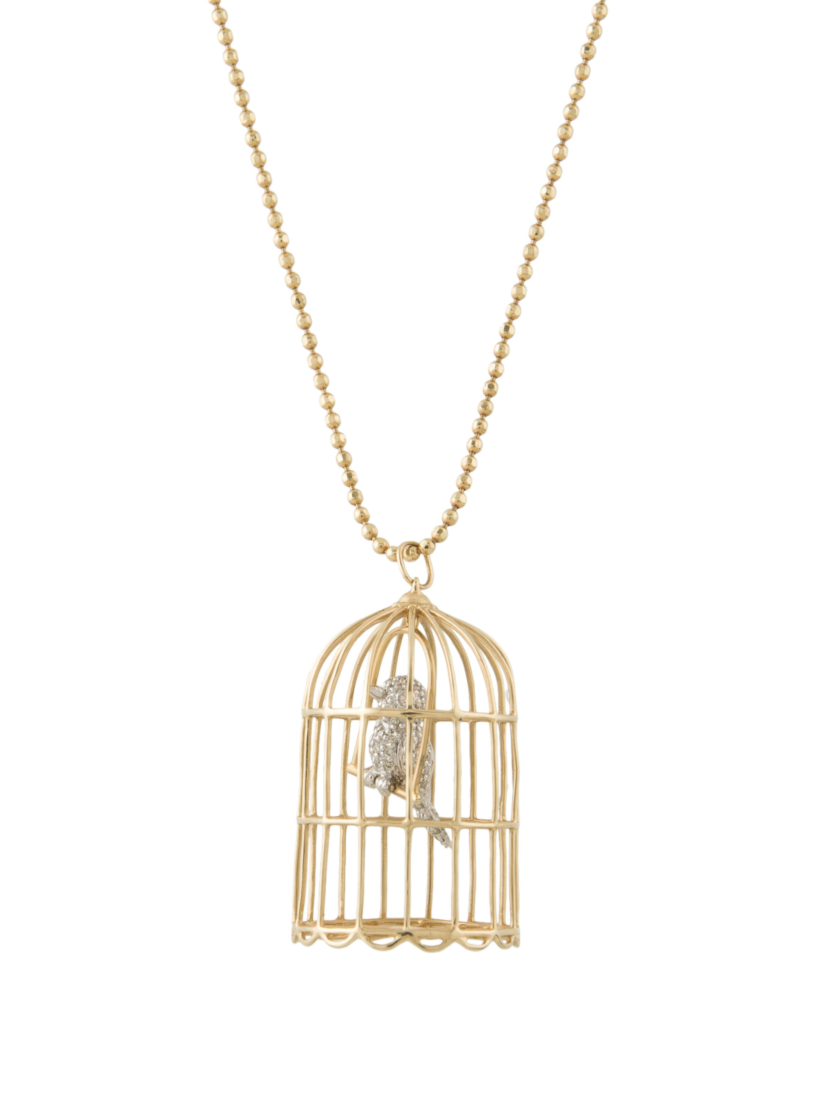 Sydney Evan 14K Albert Diamond Bird Cage Pendant Necklace