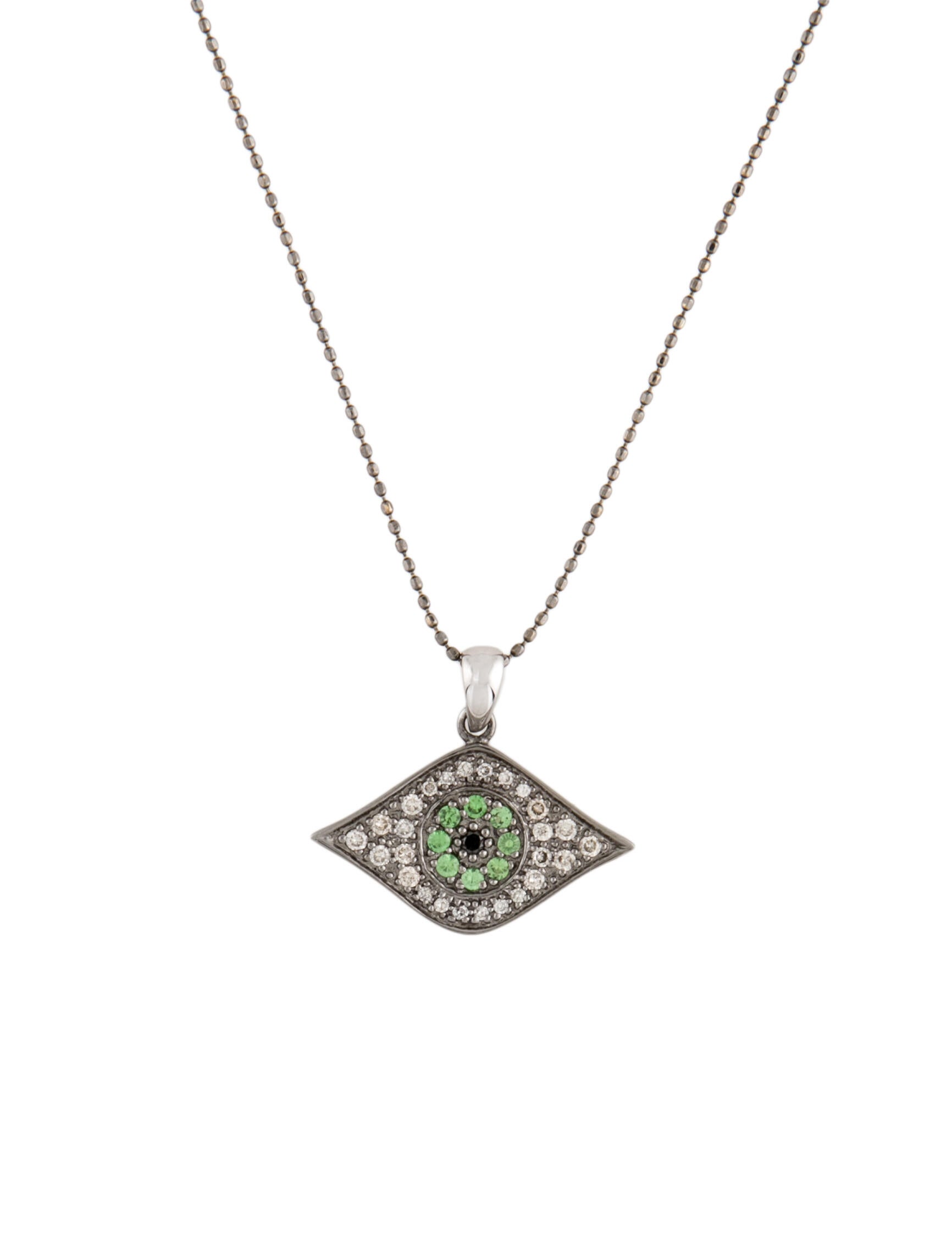 Sydney Evan 14K Diamond & Tsavorite Evil Eye Pendant Necklace