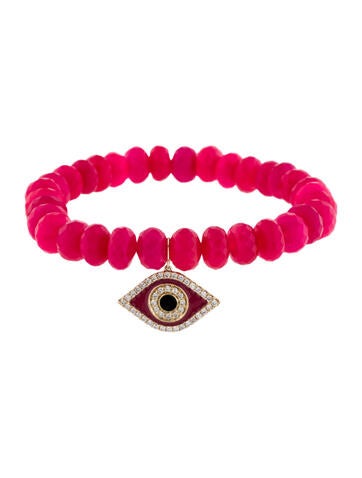 Sydney Evan Charm 14K Dyed Quartzite, Diamond & Enamel Evil Eye Bracelet