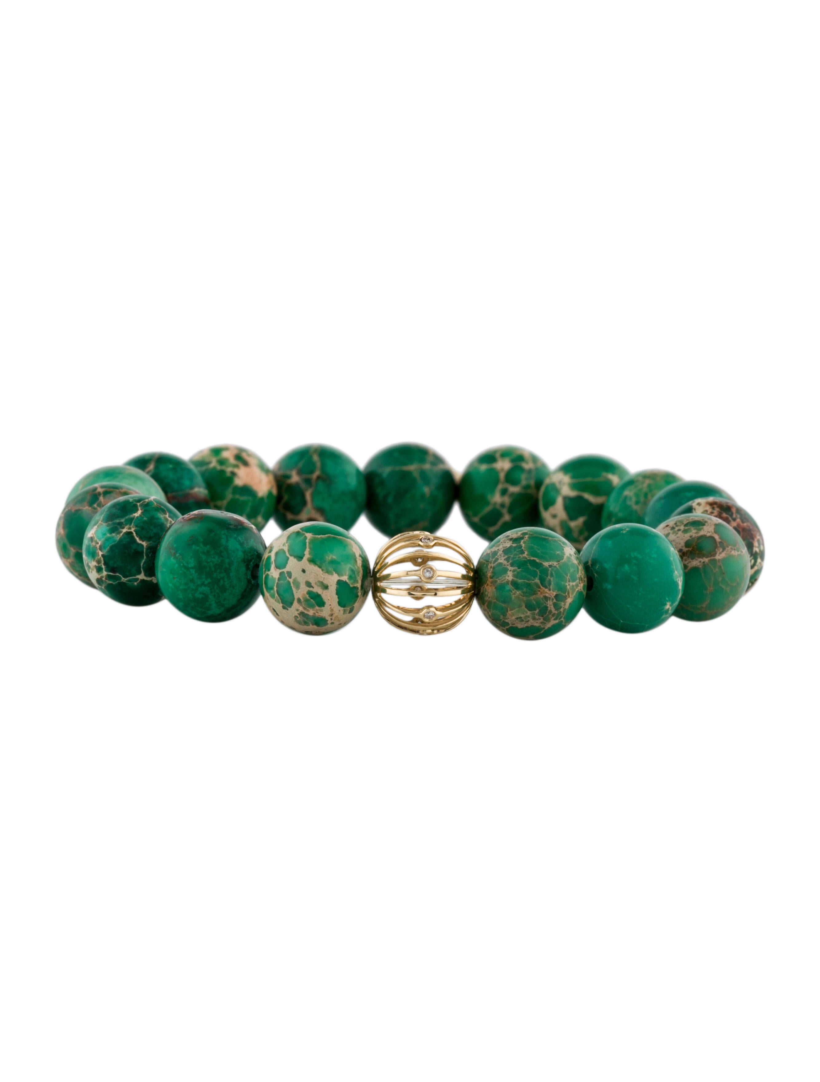 Sydney Evan 14K Chrysoprase & Diamond Bead Bracelet 14K Yellow Gold