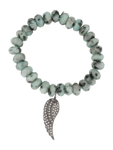 Sydney Evan Bead 14K Diamond & Quartzite Wing Pendant Stretch Bracelet