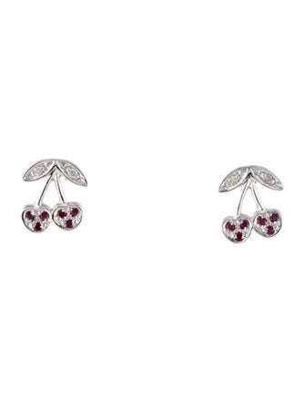 Sydney Evan 14K Ruby & Diamond Cherry Stud Earrings