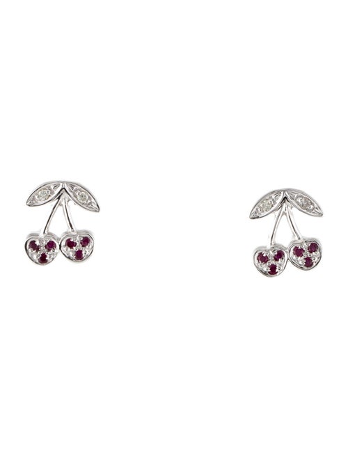 Sydney Evan 14K Ruby & Diamond Cherry Stud Earrings