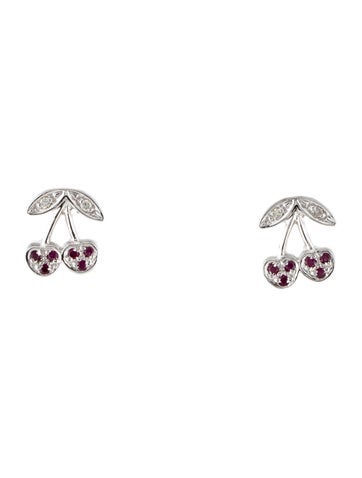 Sydney Evan Stud 14K Ruby & Diamond Cherry Earrings