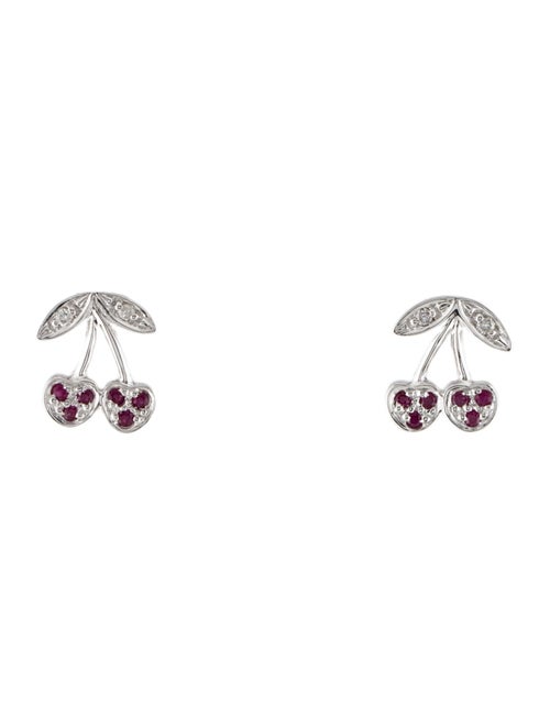 Sydney Evan 14K Ruby & Diamond Cherry Stud Earrings