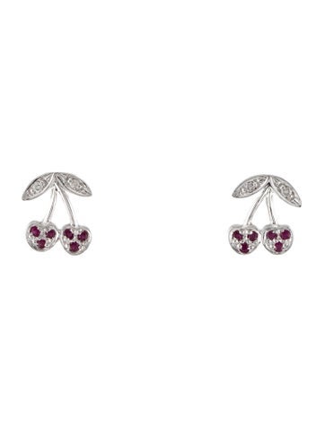 Sydney Evan Stud 14K Ruby & Diamond Cherry Earrings
