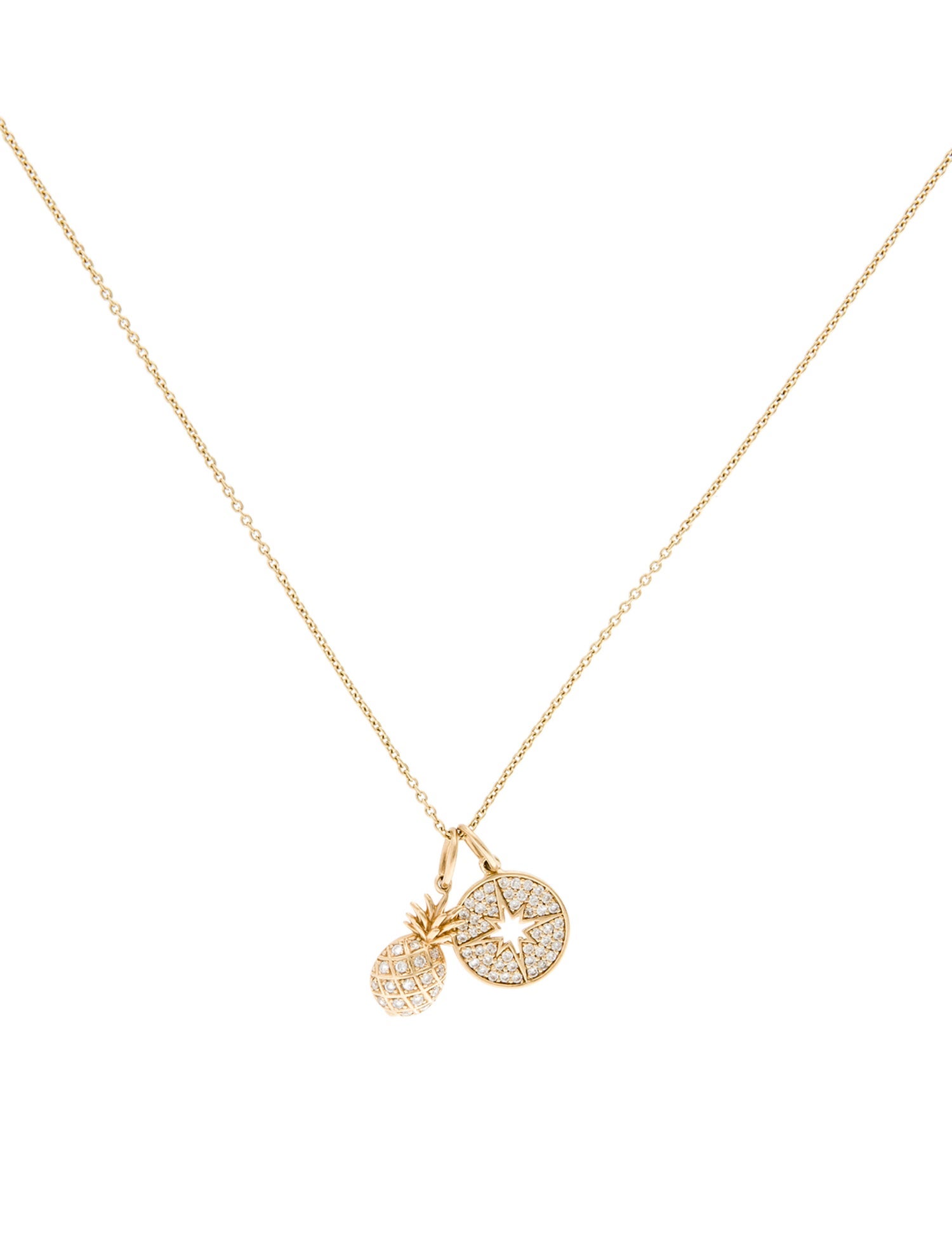 Sydney Evan 14K Diamond Pineapple & Starburst Charms Pendant Necklace